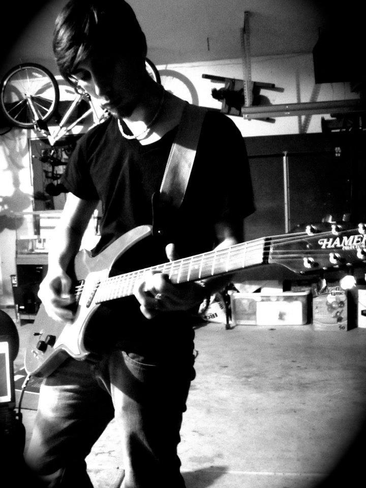 Garage guitar session in black and white